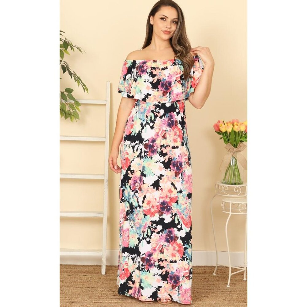 Off-shoulder floral print dress